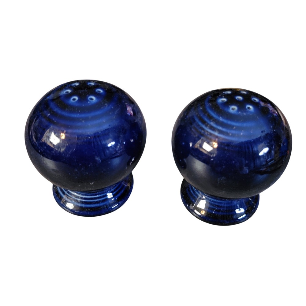 Fiesta Cobalt Blue Salt and Pepper Shakers Set Concentric Rings Ceramic Vintage